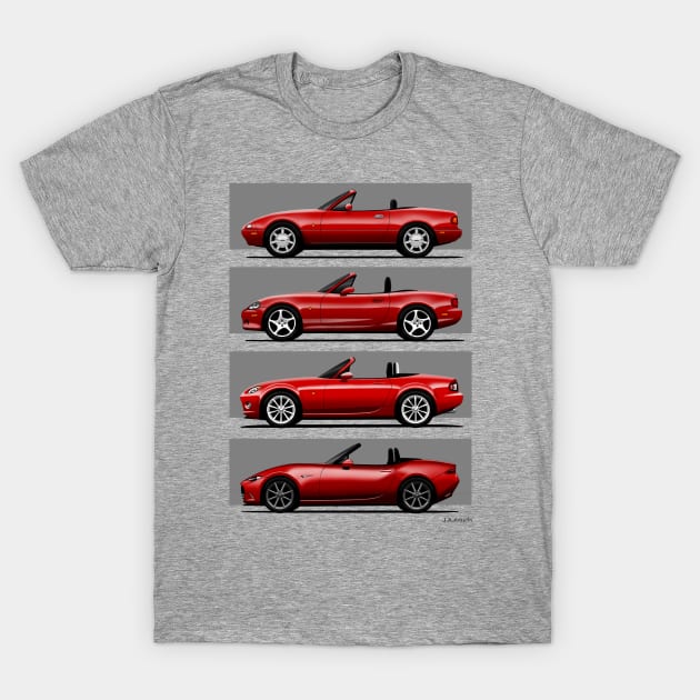 The four generations of the classic roadster convertible sports car T-Shirt by jaagdesign